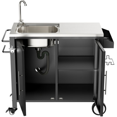 Station d’extérieur pour chariot de barbecue, 38 po x 18 po, 35 po, conception polyvalente, fabriquée en acier inoxydable 304, avec support à épices et table de bac de rangement, roues verrouillables Une fente spacieuse pour le nettoyage