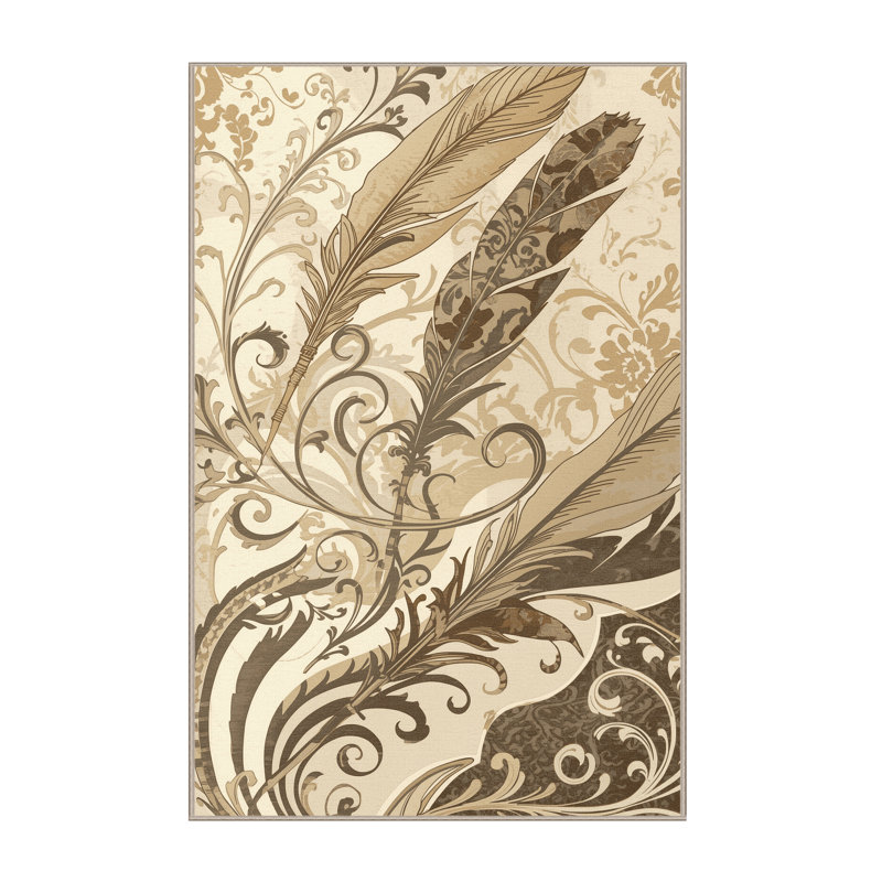 Tapis beige moelleux moelleux en plumes et encre Classic, 5 x 8
