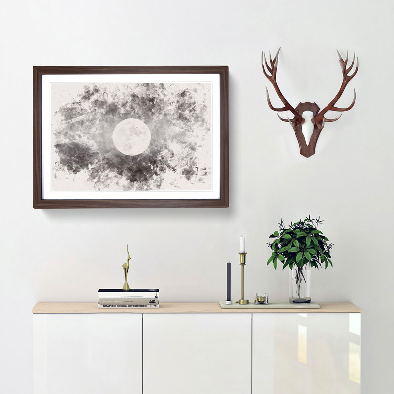 Full Moon at Dusk - Picture Frame Painting Print, 62cm H x 87cm W x 2cm D, Walnut Framed