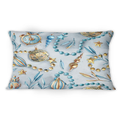 Blue And Gold Christmas Tree Ornaments - Modern Printed Throw Pillow 1