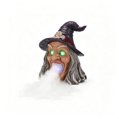 Halloween Witch Decor with Hat, LED Lights and Fog Mist Effect