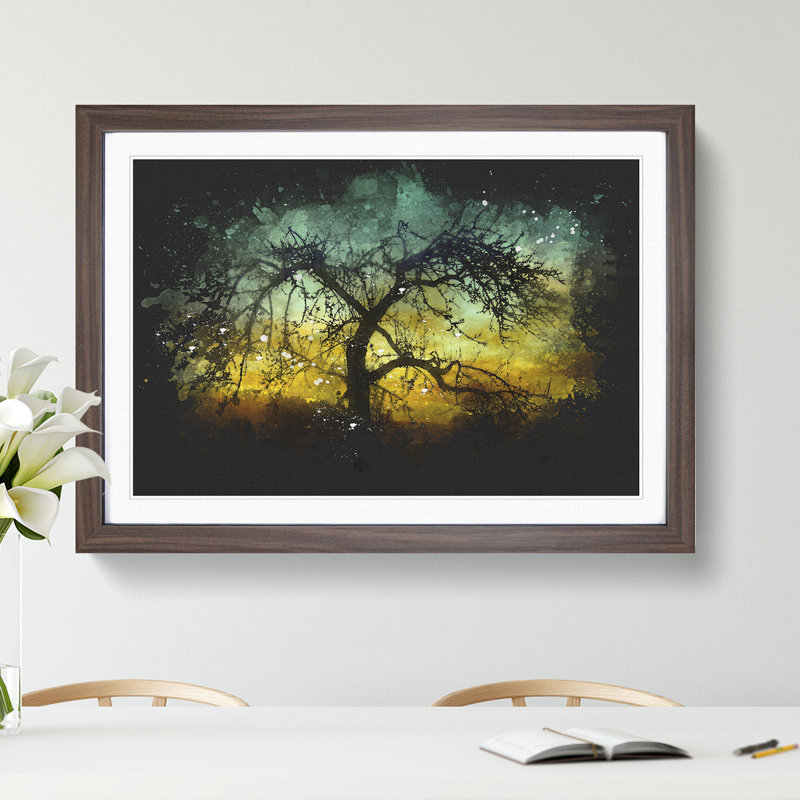 Tree at Sunset Vol.4 - Picture Frame Graphic Art, 36cm H x 48cm W x 2cm D, Walnut