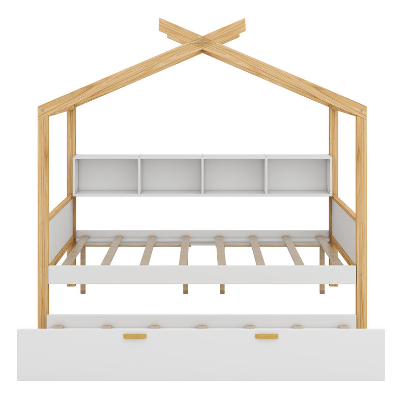 Lit en bois avec lit gigogne et bibliothèque