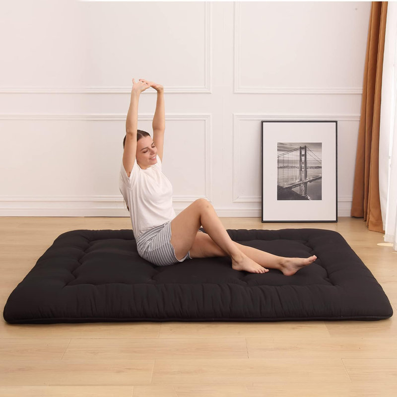 Japanese Floor Mattress, Japanese Futon Mattress Foldable Mattress, Roll Up Mattress Tatami Mat With Washable Cover, Easy To Store And Portable For Camping,(Black)