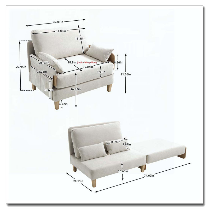 3-in-1 convertible sleeper,Foldable sofa bed recliner, Beige