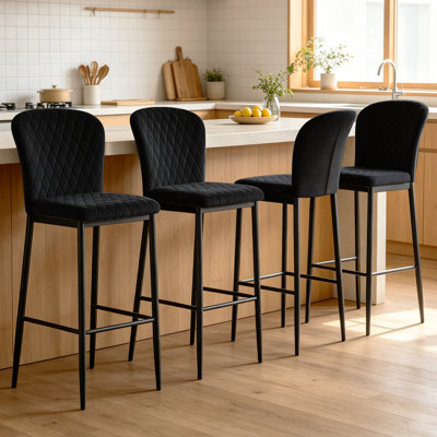 Modern Velvet/Suede Diamond-Tufted Upholstered Bar Stool, Armless Counter Height Stool with Sturdy Metal Legs (Set of 2/4)