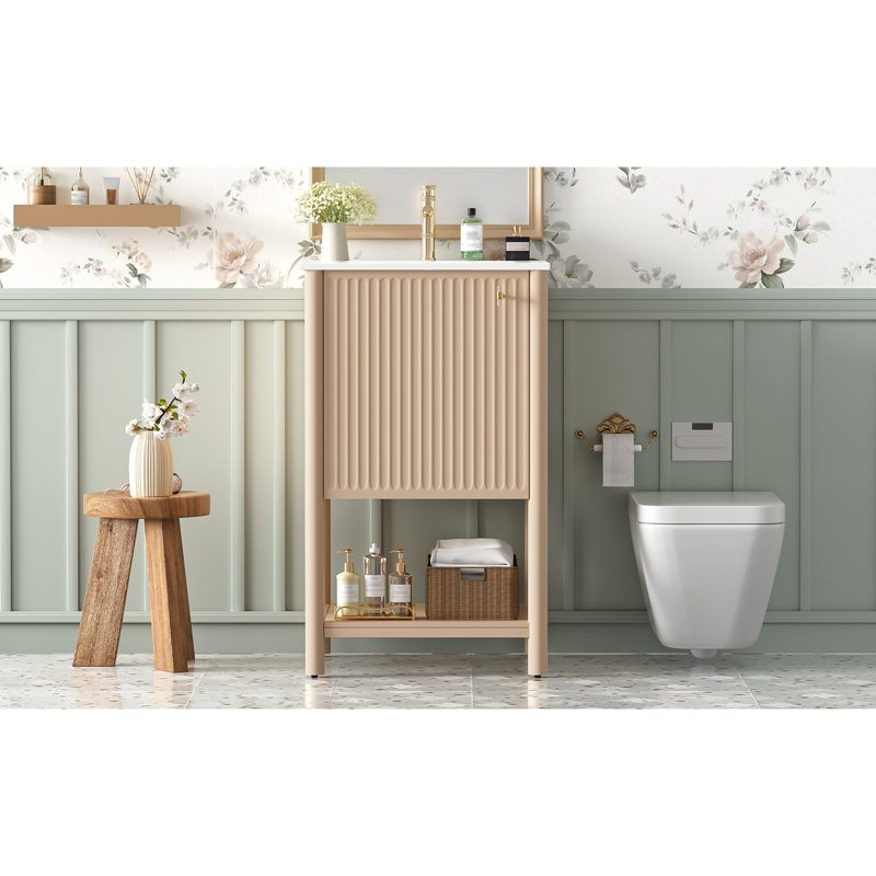 Meuble-lavabo simple autoportant de 20 pouces avec lavabo en céramique et porte à fermeture douce