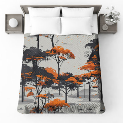 Orange Grey Forest Quilted Bedspread All Sizes