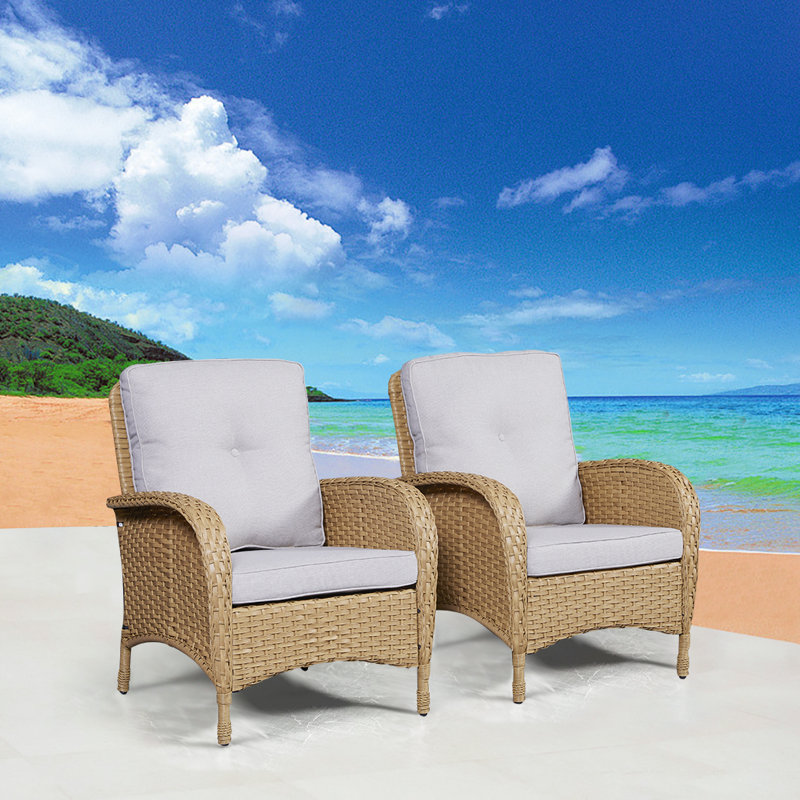 Chaise de patio avec coussins Gaetanino, Jaune/beige