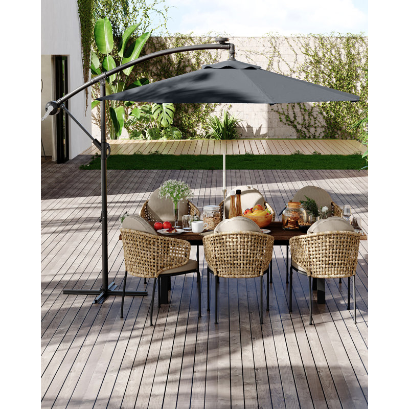 Parasol de patio décalé 10 pi avec base rotative à 360 °, abat-jour en porte-à-faux à 8 nervures pour la cour, le jardin et la piscine