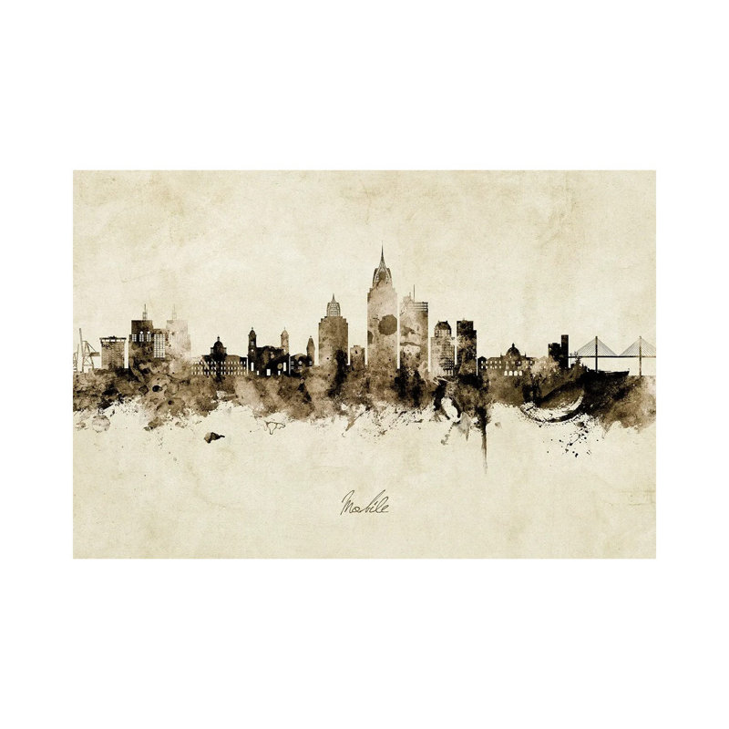 Mobile Alabama Skyline Vintage by Michael Tompsett - Wrapped Canvas Print, 20.32cm H x 30.48cm W x 1.905cm D