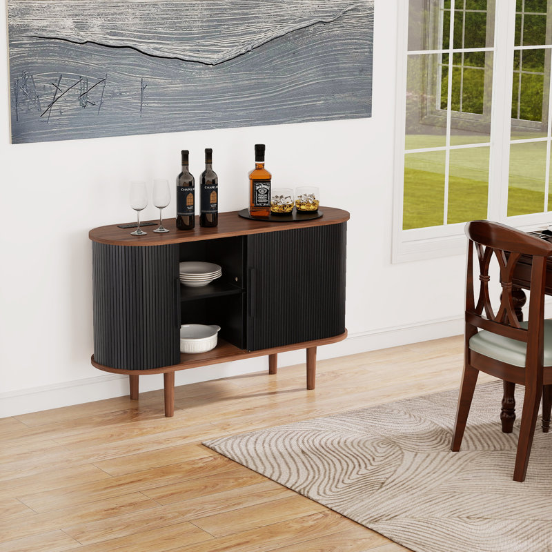 47.2''W X 21''H Storage Accent Cabinet, Fluted Sideboard Buffet Cabinet With USB Charging Station, Console Table With Tambour Slatted Sliding Doors, Tv Stand For Living Room, Kitchen
