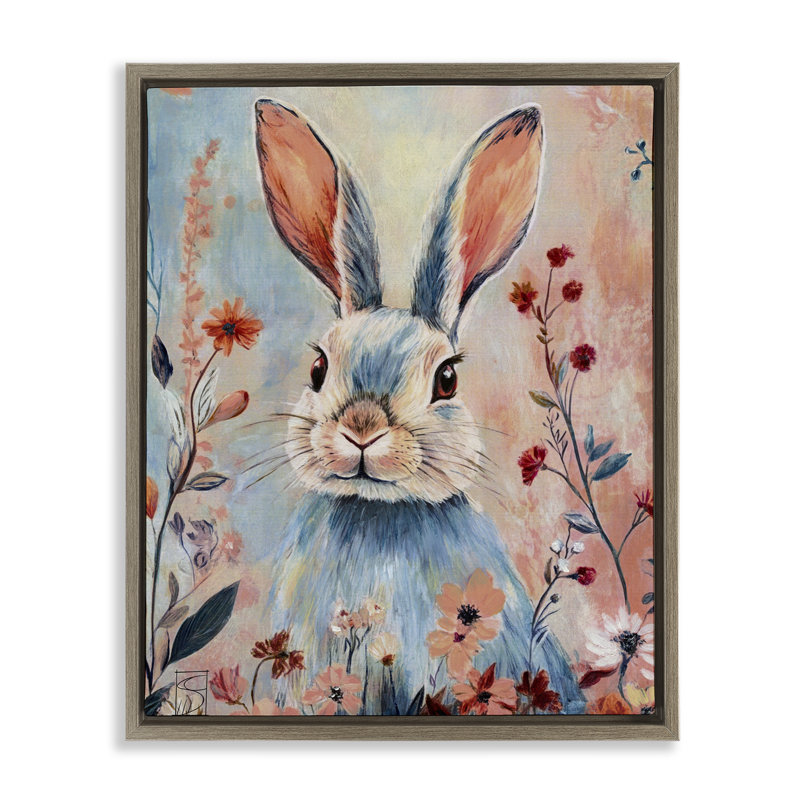 Cadre flottant Blue Rabbit & Wildflowers, design par Sara Culpepper, Cadre flottant orme Montalcino, H 21 po x l 17 po
