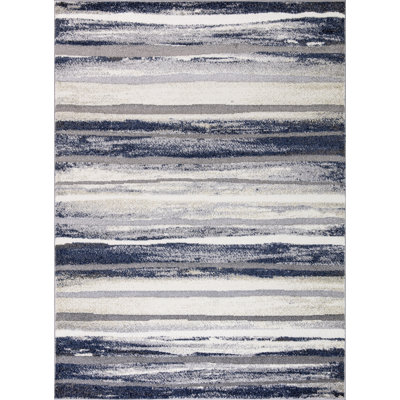 Tapis rayé bleu / gris Roseman