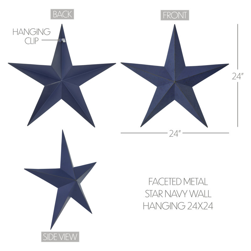 Décoration murale festive en métal étoile, H 24 po x l 24 po x P 2,5 po, Marine