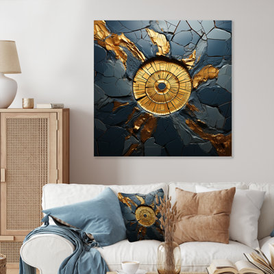 Gold And Black Mosaic Tiles I - Abstract Tile Metal Wall Art