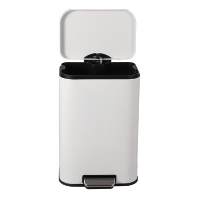 3.2 Gallon Commercial Trash Can, Fingerprint-Proof Stainless Steel Garbage Can for Kitchen with Soft-Close Lid & Foot Pedal , Space Saving Design for Home Office Restaurant, White