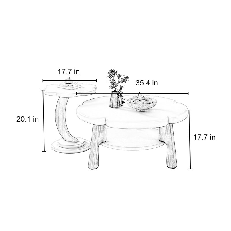 Creative round flowers solid wood coffee table, 17.7" H x 35.4" W x 35.4" D