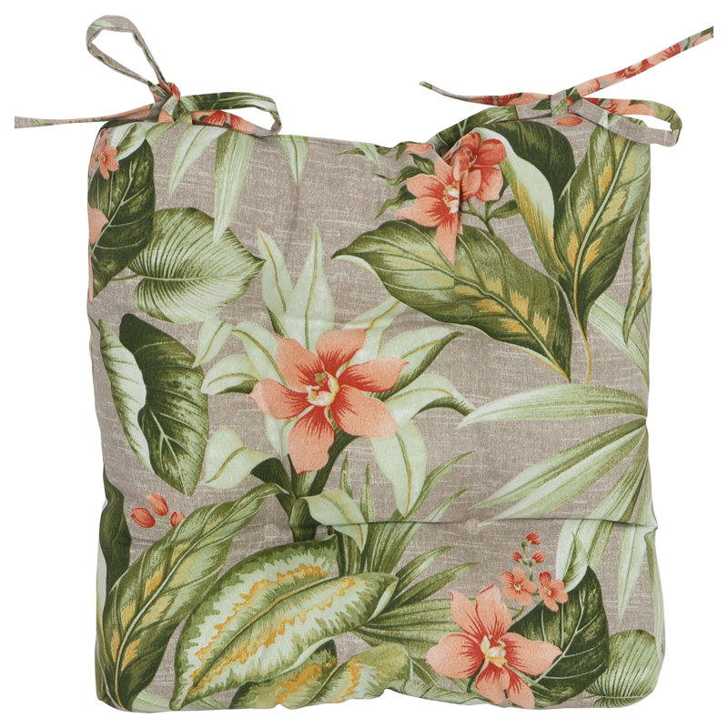 16-Inch Square Outdoor Tufted Chair Cushions (Set Of 4), Tan/Pink/Tahiti Sunrise Floral