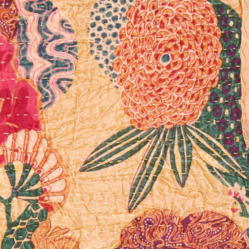 Jeté en coton avec broderie Kantha, 50 x 70 pouces, par Trio, Orange / patchwork rouge