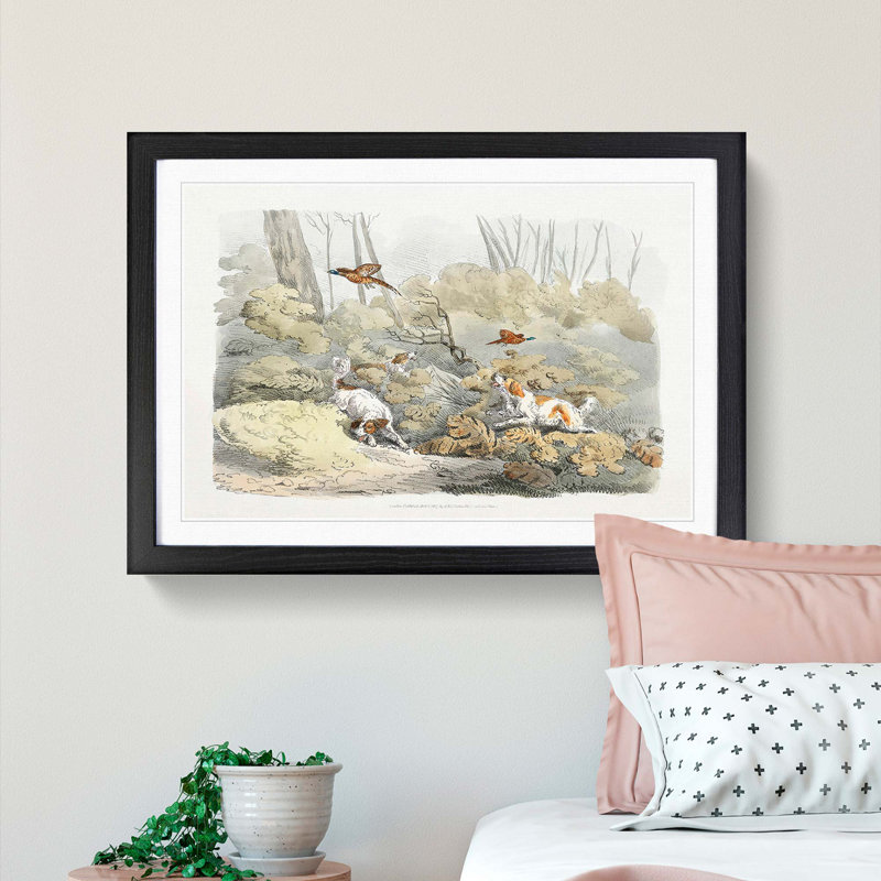 Dogs Chasing Pheasants by Henry Alken - Picture Frame Painting Print, 48cm H x 65cm W x 2cm D, Black Framed