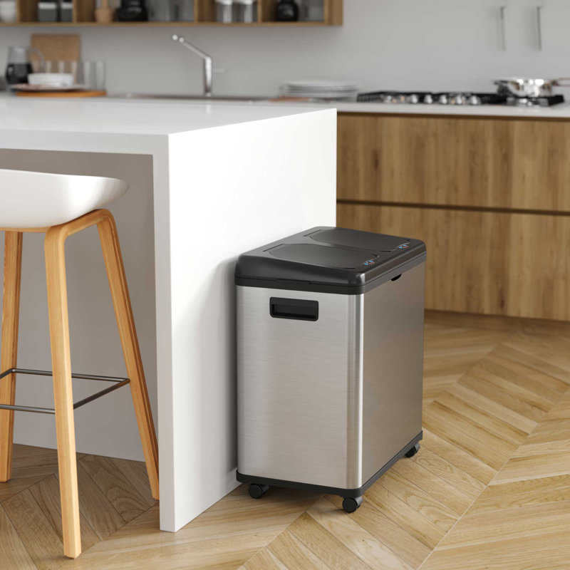 Fingerprint Resistant Black Stainless Steel Touchless Kitchen Trash Can 16 Gallon