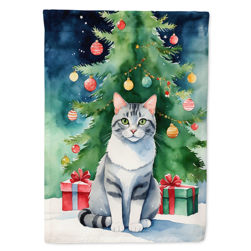 Chat avec le drapeau de la cabane dans l'arbre de Noël, Égée