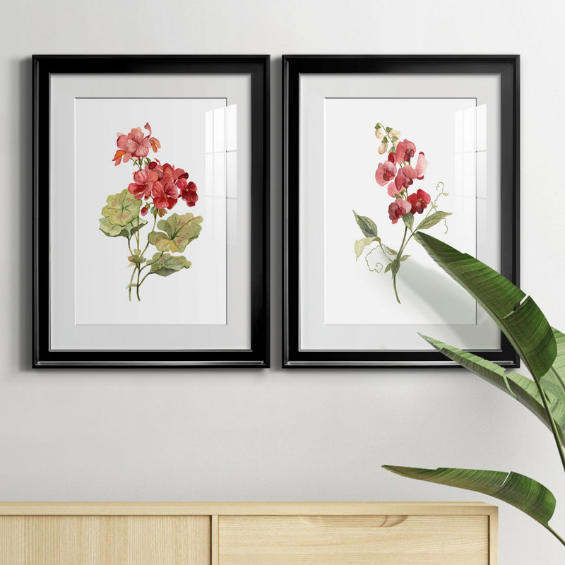 Écarlate géranium - ensemble de 2 reproductions d'art, Papier encadré noir, Blanc, H 18,5 po x l 49 po x P 1,5 po