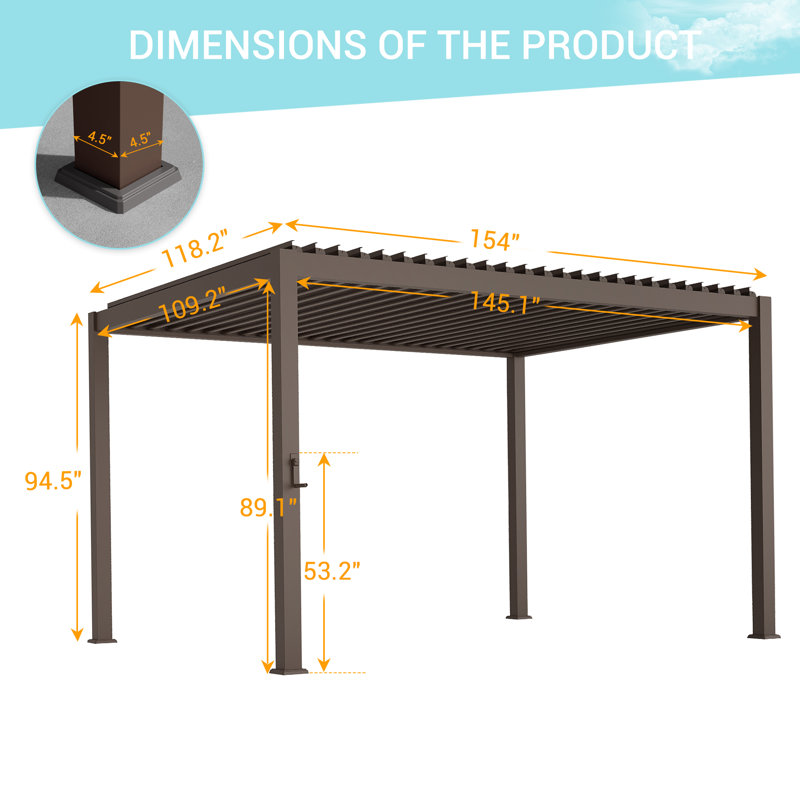 Metal Frame Freestanding Patio Pergola Outdoor Louvered Roof Pergola for Patio, 10' x 13'