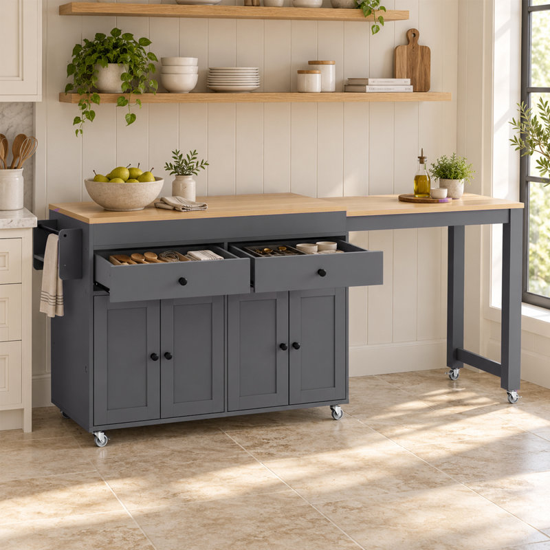 74.5 " W Kitchen Island, Gray