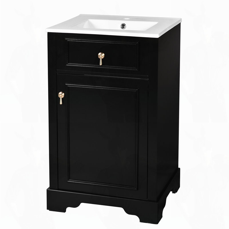 Meuble-lavabo de rangement multifonctionnel de 20 pouces avec lavabo en céramique, Noir, noir, noir, noir