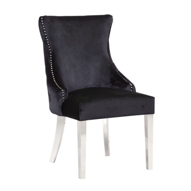 Chaise d'appoint en velours capitonné Hezekyah, Noir