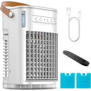 Mini Fan, 5400mAh Battery, 7H Smart Timer & 16.5ft Remote 1x Ice Pack Evaporative Cooler, 7-Color Light, 1200ML Water Tank, 3 Speed & 2 Cool Mist Portable Fan Unit for Bedroom