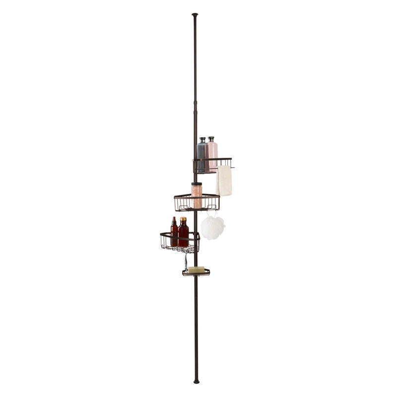  4 Tier Corner Tension Pole Shower Caddy Black Colour | Adjustable Floor to Ceiling Bathroom Organizer | Drill-Free Standing Shower Rack