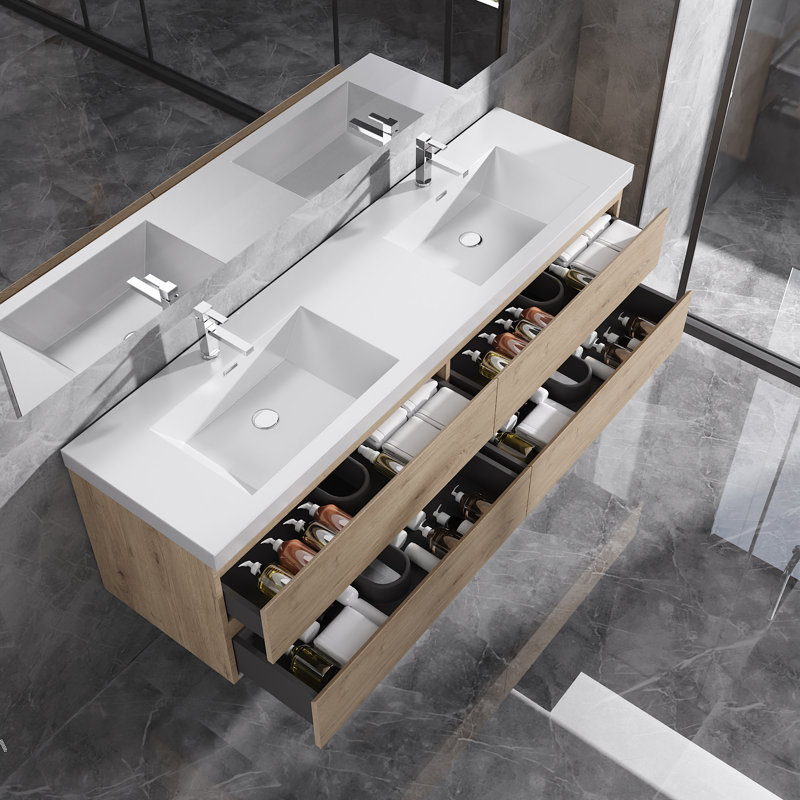Meuble-lavabo double 72 po Dhruven, Chêne naturel