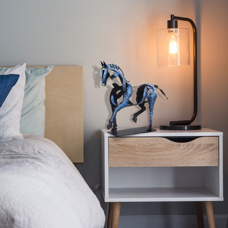 Alcott Hill® Handmade Metal Horse Statue Sculpture Décor for Horse Lovers Gifts, Vintage Blue