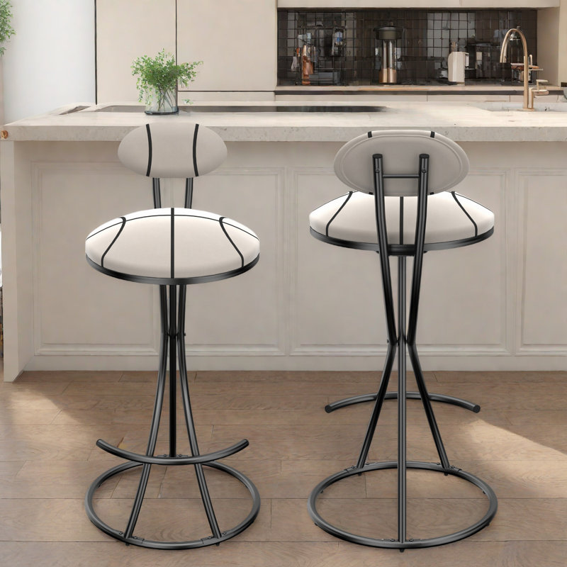 Ensemble de 2 tabourets de bar ronds modernes avec dossier en velours et structure en métal, Noir