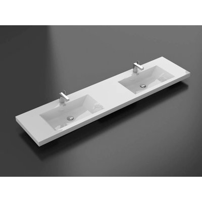 Alma 83.4" Polymarble Rectangular integrated Bathroom Sink with Overflow