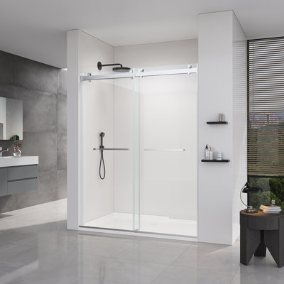 56-60*76 INCH Frameless Double Sliding Soft-Close Shower Doors, Bathroom Sliding Shower Door