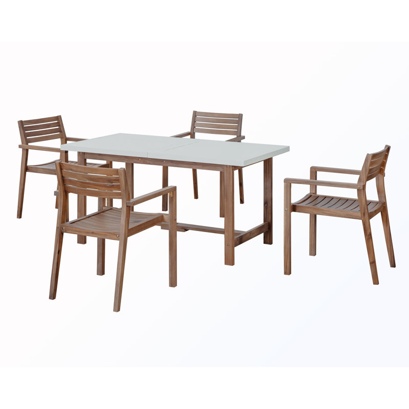Ensemble repas d'extérieur 5 pièces avec trou pour parasol, Gris clair