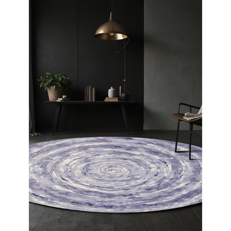 Machine Washable Blue Area Rug, Round 7'