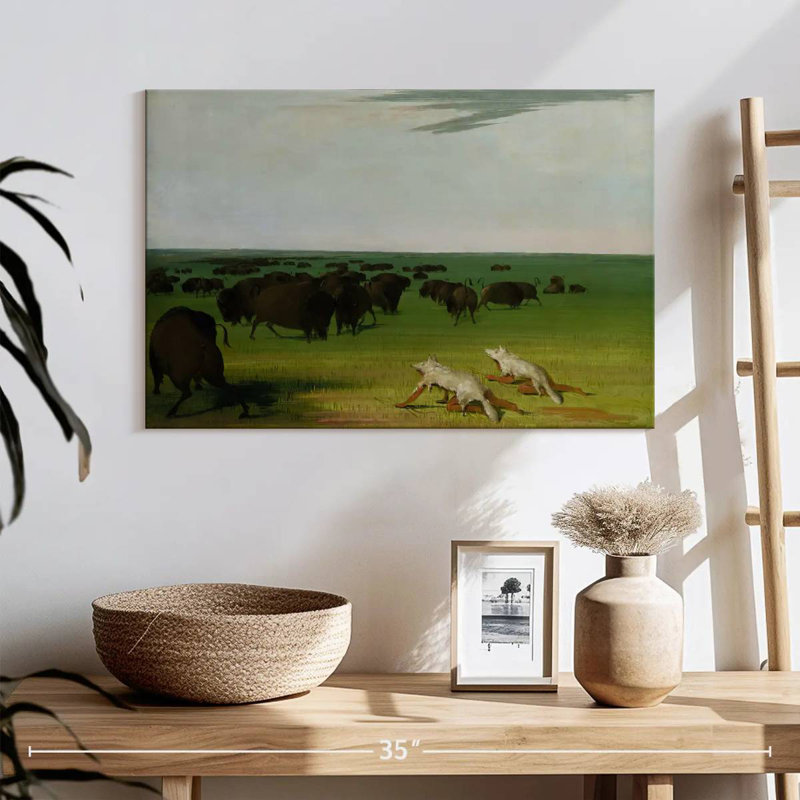 Buffalo Hunt sous un masque de peau de loup, H 16 po x l 24 po
