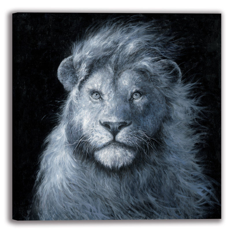 «Seasoned King Lion» - peinture sur toile tendue, H 20 po x l 20 po x 1,5 po