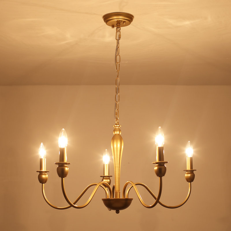 5- Light Dimmable Candle Style Classic / Traditional Chandelier, Gold