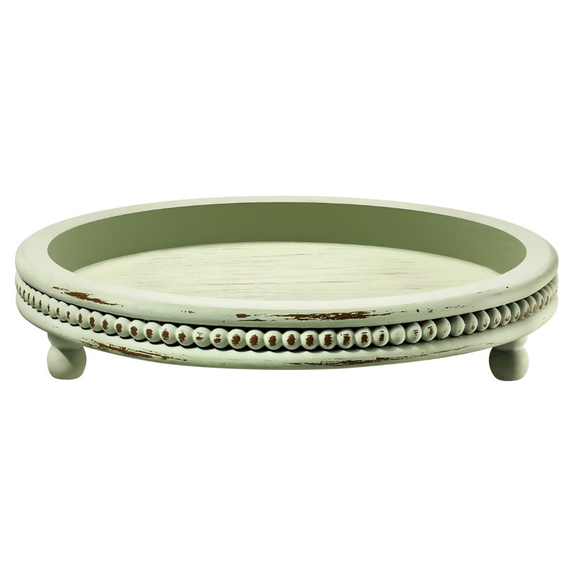 Handmade Wooden Decorative Tray, Small Beaded Coffee Table Tray Decor, Sage Round Serving Tray For Coffee Table, Dining Room Table Entryway And Living Room Table