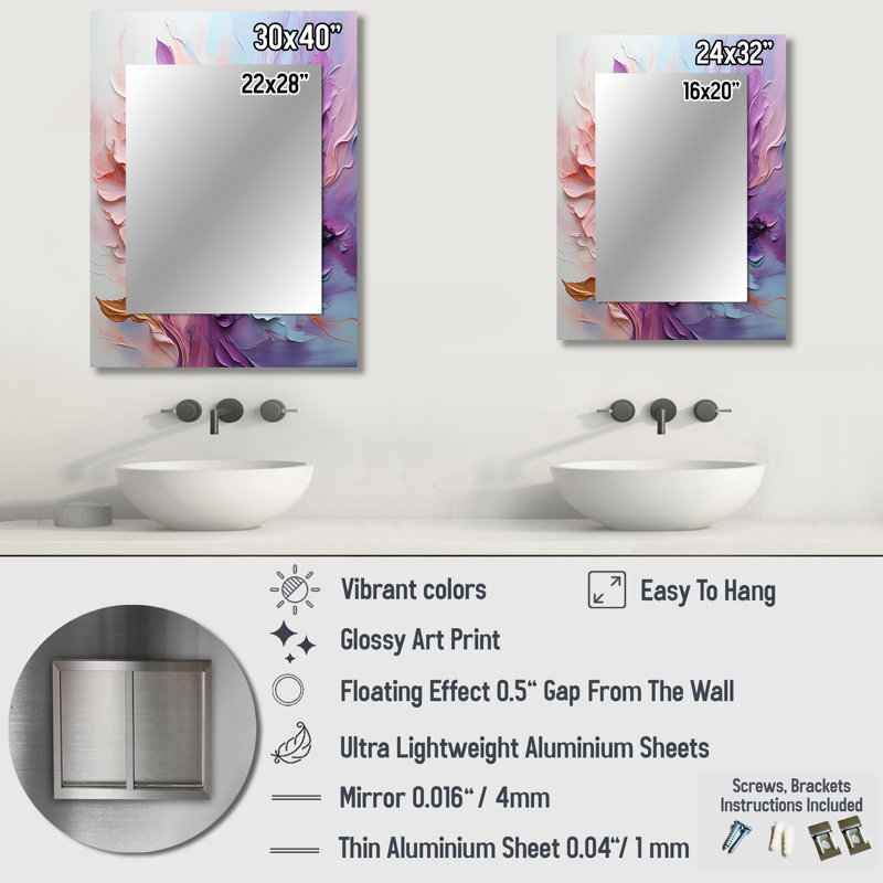 Whirling Dreamscape - Abstract Spirals Decorative Mirror, Pink Wall Mirror, Printed Metal Art, 40" x 30"