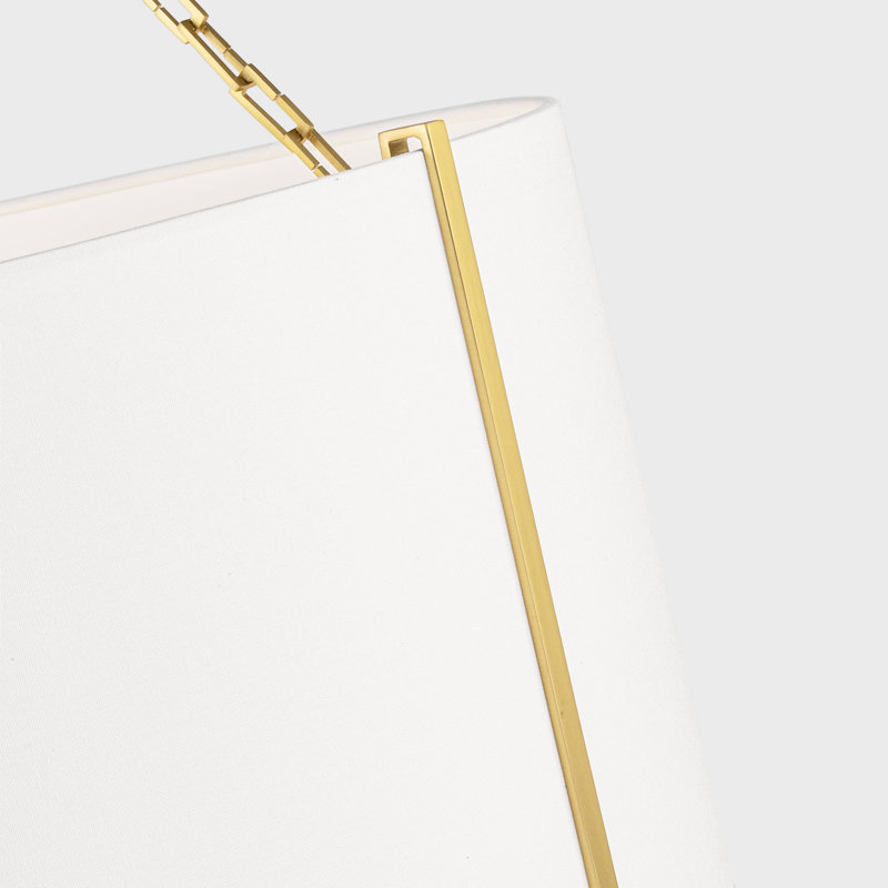 Thom Filicia Bergen 3 Light Dining Room Pendant With White Linen Shade, Burnished Brass