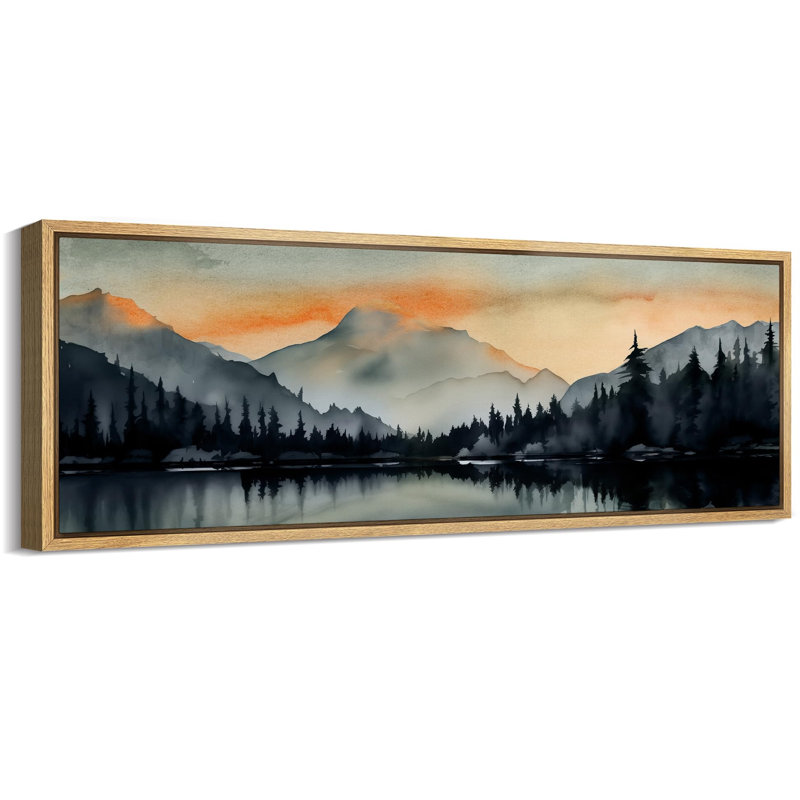 Woodland Forest Landscape Sunset Mountain Range and Lake, reproduction d'art sur toile, H 20 po x l 60 po, Natural