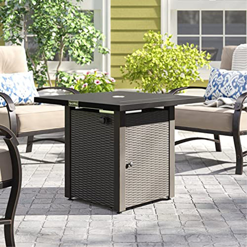 Outdoor Propane Fire Pit Table, 50,000BTU, Outside Gas Dinning Fire Table With Lid, Rattan & Wicker-Look, Lava Stone, ETL Certification, With Adjustable Flame Apply To Garden Patio Backyard