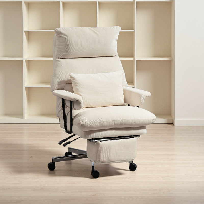 Executive Office Chair with Lumbar Support, Footrest, High Back Reclining Overstuffed Desk Chair with